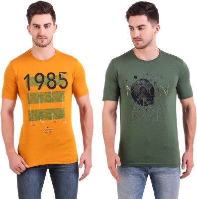 BRAVEZI Printed Men Round Neck Green, Yellow T-Shirt