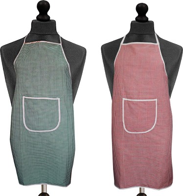 Kanushi Industries Cotton Home Use Apron - Free Size(Green, Red, Pack of 2)