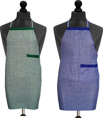 Kanushi Industries Cotton Home Use Apron - Free Size(Green, Blue, Pack of 2)