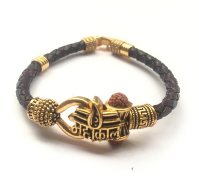 gharenaa Brass, Leather Beads Gold-plated Kada