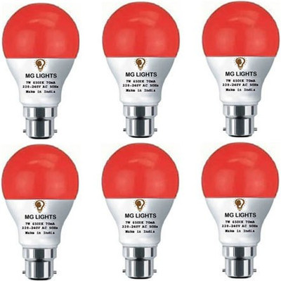 mg lights 7 W Basic Arbitrary B22 LED Bulb(Red, Pack of 6)