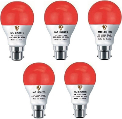 mg lights 7 W Basic Arbitrary B22 LED Bulb(Red, Pack of 5)