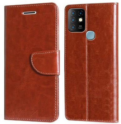 Wristlet Flip Cover for Infinix Hot 10(Brown, Dual Protection, Pack of: 1)