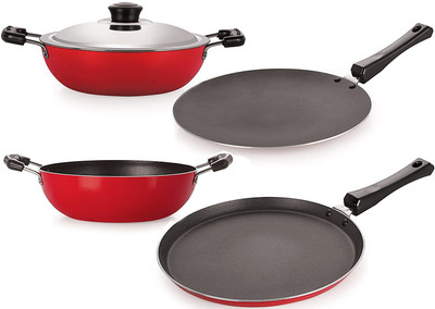 NIRLON CT12_KD14_DKD(B)_FT10________ Non-Stick Coated Cookware Set(PTFE (Non-stick), Aluminium, 4 - Piece)