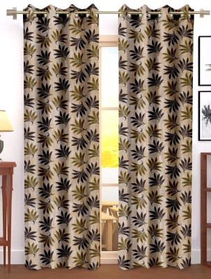 Cortina 210 cm (7 ft) Polyester Semi Transparent Door Curtain (Pack Of 2)(Floral, Brown)