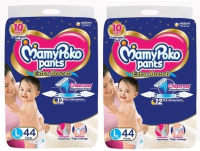 MamyPoko Pants Extra L 44+44 Absorb Diapers - L(88 Pieces)