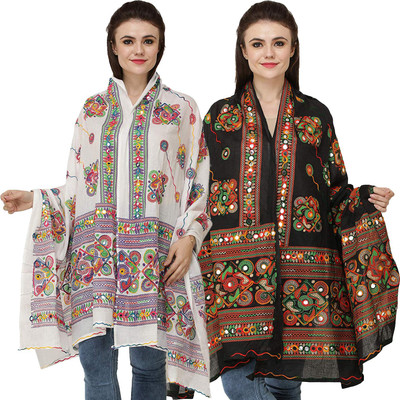 DIAMO Cotton Blend Embroidered Women Dupatta