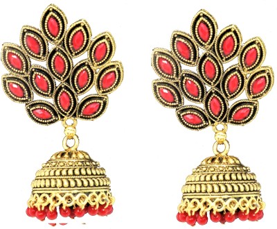 Happy Stoning Gold Plated Partywear Peacock Inspired Earrings for Women Brass Jhumki Earring