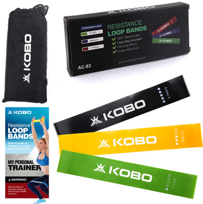 KOBO Resistance Power Loop (Set of 3) Aerobic Cardio & Exercise Pilates Band(Green, Blue, Red)