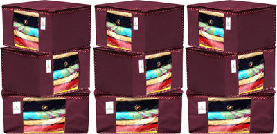 KUBER INDUSTRIES Designer 9 Pieces Non Woven Fabric Saree Cover/Clothes Organiser for Wardrobe Set with Transparent Window, Extra Large (Maroon)-KUBMART2760 KUBMART02760(Maroon)