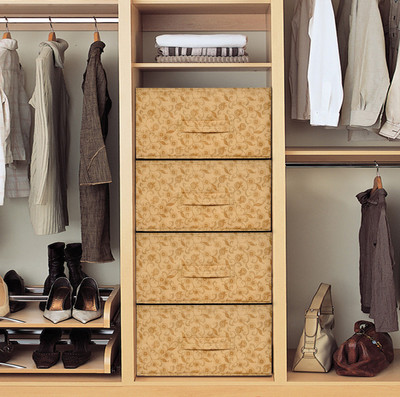 KUBER INDUSTRIES Designer Metalic Floral Print Non Woven Fabric 4-Replacement Drawer Storage And Cloth Organizer Unit for Closet (Beige)-KUBMART3484 KUBMART03484(Beige)