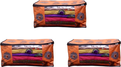AARON INC AI_OF_03 Orange Flower Saree cover Front Transparent Pack of 3 AI_OF_03(Orange)