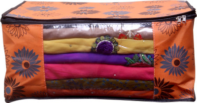 Ankit International AI_OF_01 Orange Flower Saree cover Front Transparent Pack of 1 AI_OF_01(Orange)