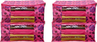 AARON INC AI_NPF_04 New Pink Flower Saree cover Front Transparent Pack of 4 AI_NPF_04(Pink)
