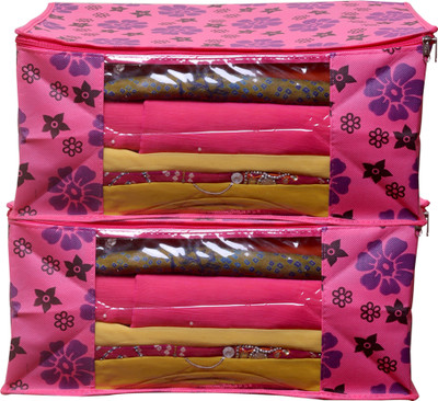 AARON INC AI_NPF_02 New Pink Flower Saree cover Front Transparent Pack of 2 AI_NPF_02(Pink)