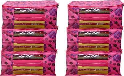 AARON INC AI_NPF_06 New Pink Flower Saree cover Front Transparent Pack of 6 AI_NPF_06(Pink)