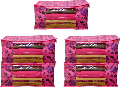 AARON INC AI_NPF_05 New Pink Flower Saree cover Front Transparent Pack of 5 AI_NPF_05(Pink)