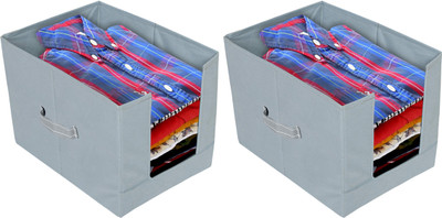 KUBER INDUSTRIES Designer 2 Pieces Non Woven Shirt Stacker/Shirt Organizer Wardrobe Organizer (Grey)-KUBMART2869 KUBMART02869(Grey)