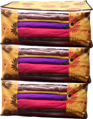 Ankit International AI_YF_03 Yellow Flower Saree cover Front Transparent Pack of 3 AI_YF_03(Yellow)