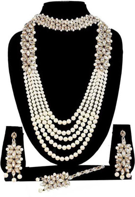 Mansa Creation Alloy Gold-plated White Jewellery Set(Pack of 2)