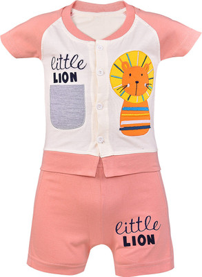 Wishkaro Baby Boys & Baby Girls Casual T-shirt Shorts(Peach)