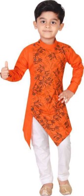 POHAR CREATION Boys Festive & Party Kurta and Pyjama Set(Orange Pack of 1)