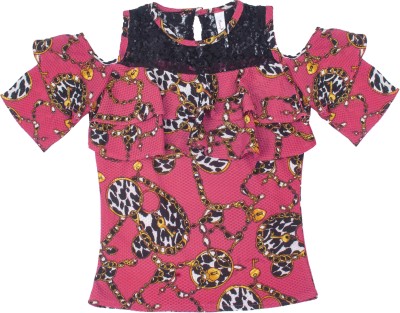 HUNNY BUNNY Girls Casual Polyester Blend Fashion Sleeve Top(Pink, Pack of 1)