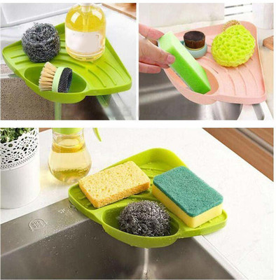 TNT Multipurpose Plastic Wall Mounted Kitchen Sink Tool Corner Storage Rack Drainer Tray for Wash Basing, Usefull for Shelf Sponge, Spoons, Brush Soap, Scrub Bottles.(Green)