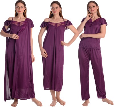 LEWANIA Women Nighty with Robe(Purple)