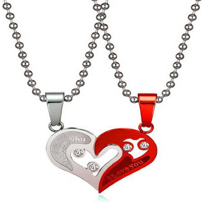 Agarwalproduct 2pcs His and Hers Heart-shape I Love You Couple Necklace Titanium Metal