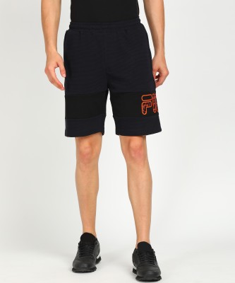 FILA Color Block Men Black, Dark Blue Basic Shorts