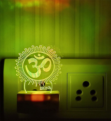 DIONA Om 3D LED Multi Colour Changing Night Lamp Home Decor Small Portable Corporate Gifts Night Light Divine Illusion Omkara Wall Light Hindu Symbol Night Lamp(10 cm, White)