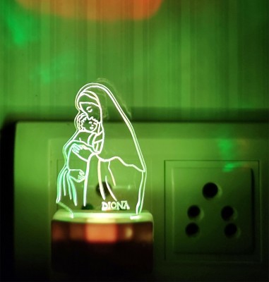 DIONA Mary With Jesus Christian Lord 3D Illusion LED Night Lamp Illusion Home Decor Acrylic 7Colour Changing Light Christmas Gifts wall night light Christmas gift Church Table Desk Lamp Wall Night Lamp(10 cm, Green)