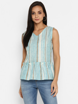Fbella Casual No Sleeve Striped Women Blue Top