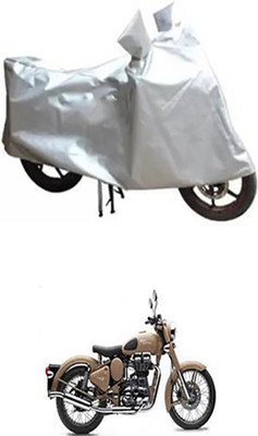 Auto Track Two Wheeler Cover for Royal Enfield(Classic 500, Silver)