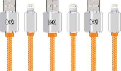 MX 3756 3Pcs of 8 Pin Lightning Cable to USB for charging and syncing with Nylon Sleeve -1 Mtrs Wire Connector(Orange, White, Pack of 3)