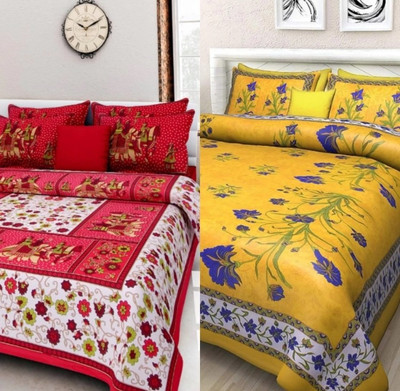 KAANY FAB 180 TC Cotton Double Jaipuri Prints Flat Bedsheet(Pack of 2, Multicolor)