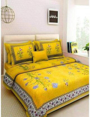 BRIJSHIKHA ENTERPRISES 180 TC Cotton Double Jaipuri Prints Flat Bedsheet(Pack of 1, Yellow)