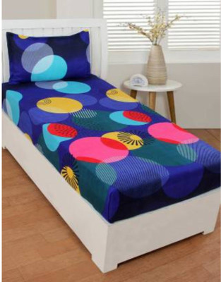 KHWAISH KOLLECTION 144 TC Microfiber Single 3D Printed Flat Bedsheet(Pack of 1, Blue,Yellow)