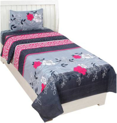 KHWAISH KOLLECTION 144 TC Microfiber Single 3D Printed Flat Bedsheet(Pack of 1, Grey)