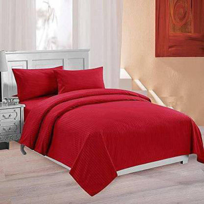 Sped Impex 220 TC Cotton Double Striped Flat Bedsheet(Pack of 1, Red)