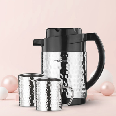 Trueware New Hammer Flask 800 with Double Wall Insulated 2 Mugs 800 ml Flask(Pack of 1, Silver, Steel)