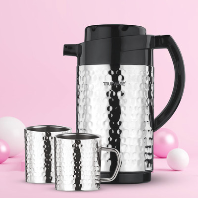 Trueware New Phoenix Plus Hammer Flask 1200 with Double Wall Insulated 2 Mugs 1000 ml Flask(Pack of 1, Silver, Steel)