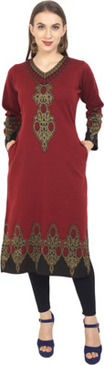 Rosary Women Printed Straight Kurta(Maroon)