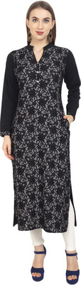 Rosary Women Printed Straight Kurta(Black)