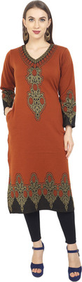 Rosary Women Printed Straight Kurta(Orange)