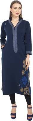 Rosary Women Printed Straight Kurta(Dark Blue)