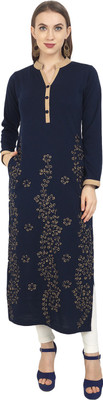 Rosary Women Embroidered Straight Kurta(Blue)