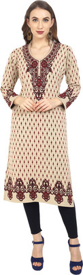 Rosary Women Printed Straight Kurta(Beige)