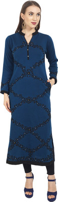 Rosary Women Embroidered Straight Kurta(Blue)
